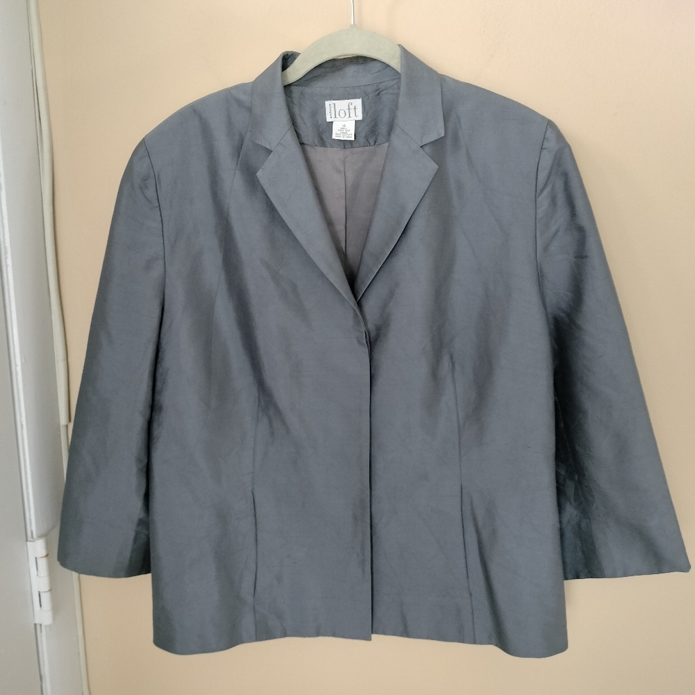 Ann Taylor Loft Silk Gray Jacket Blazer 14 Office Career Sophisticated Classic